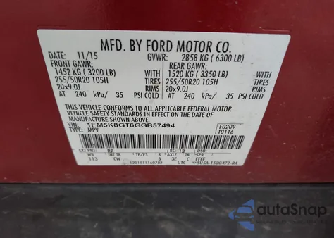 2016 Ford Explorer Sport from USA, damaged, VIN 1FM5K8GT6GGB57494